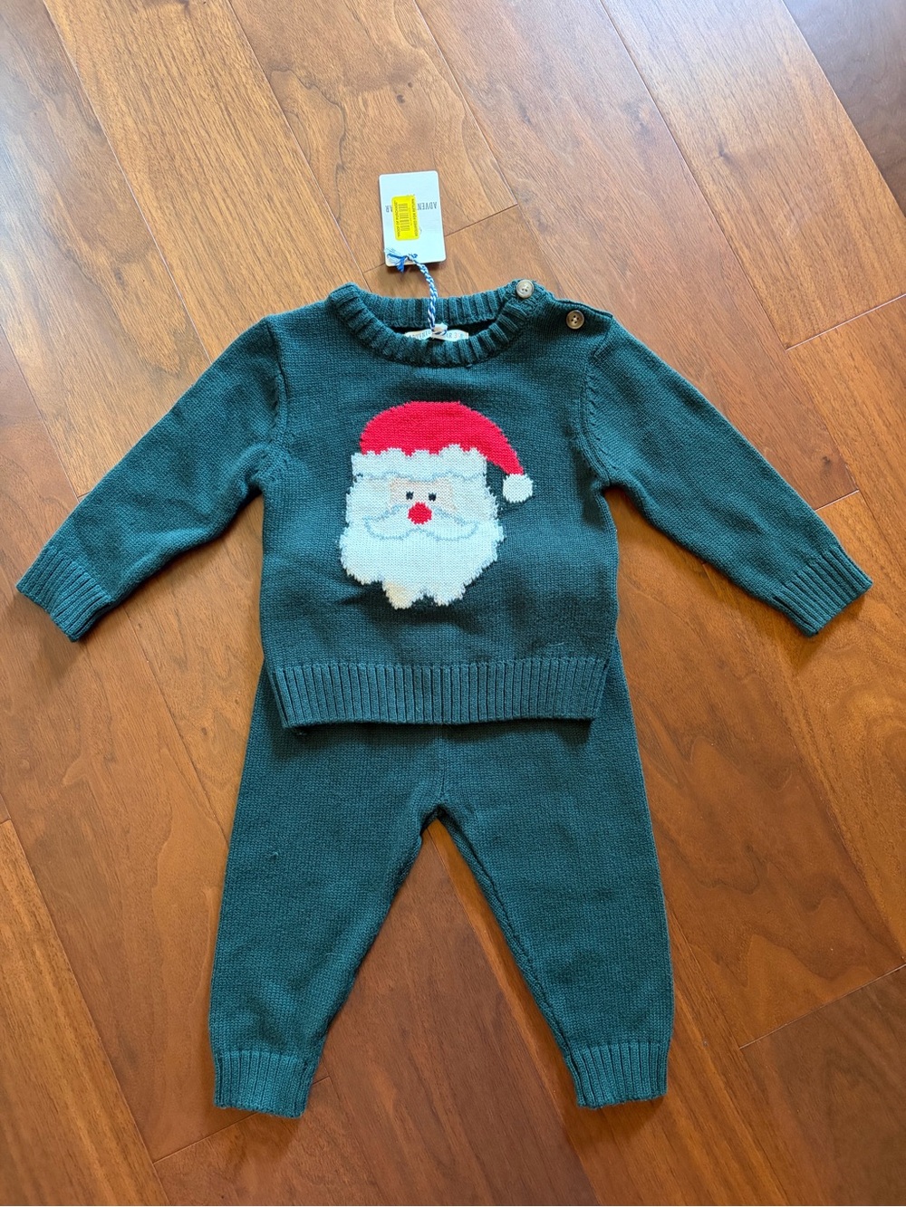 Cozy Kids Green Santa Knit Matching Set